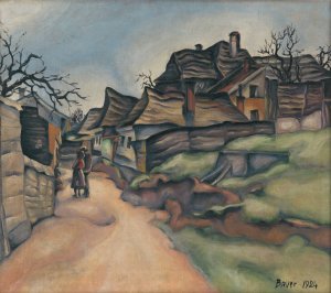 Domy na dedine s figuralnou Stafazou by Konstantin Bauer Oil Painting