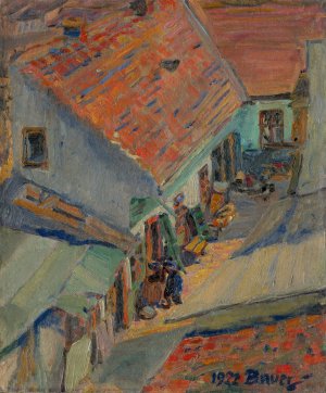 In front of the House by Konstantin Bauer Oil Painting