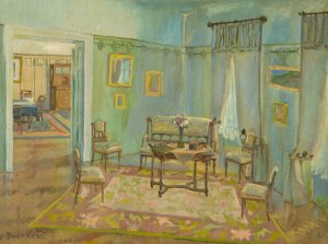 Interier izby by Konstantin Bauer Oil Painting
