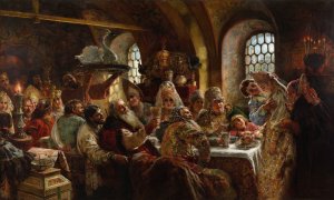 A Boyar Wedding Feast by Konstantin Egorovich Makovsky Oil Painting
