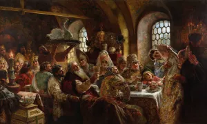 A Boyar Wedding Feast by Konstantin Egorovich Makovsky Oil Painting
