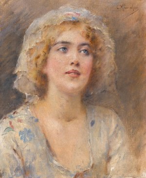 Portrait Of A Girl by Konstantin Egorovich Makovsky Oil Painting