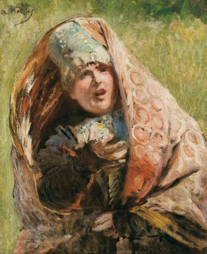Portrait Of A Peasant Woman; Study For Minin Appealing To People Of Nizhnii Novgorod by Konstantin Egorovich Makovsky Oil Painting