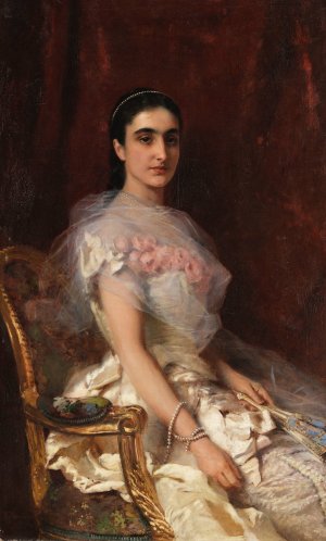 Portrait of an Elegant Lady with a Fan by Konstantin Egorovich Makovsky Oil Painting