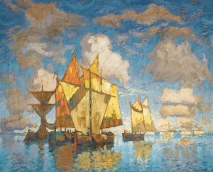 Fishing Boats In The Lagoon, Venice Oil painting by Konstantin Ivanovich Gorbatov