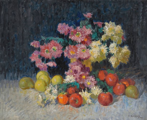 Still Life With Flowers And Fruit by Konstantin Ivanovich Gorbatov - Hand-Painted Oil Painting Reproduction