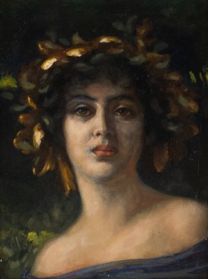 Lady with wreath of oak leaves by Konstantin Korzendorfer Oil Painting