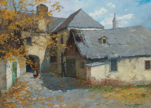 An Old Courtyard in Sievering by Konstantin Stoitzner Oil Painting