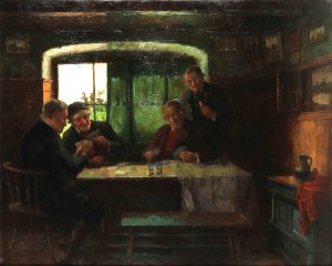 Bauernschnapsen by Konstantin Stoitzner Oil Painting