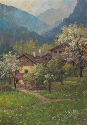 Blossoming Trees, Blossoming Lilac by Konstantin Stoitzner Oil Painting
