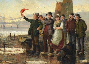 Waiting for the catch by Konstantin Stoitzner Oil Painting