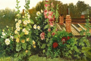Hollyhocks by Konstantin Yakovlevich Kryzhitsky Oil Painting