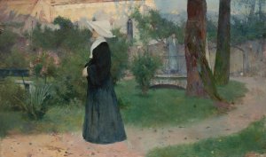 Daughter of Charity in the hospital garden by Konstanty Mankowski Oil Painting