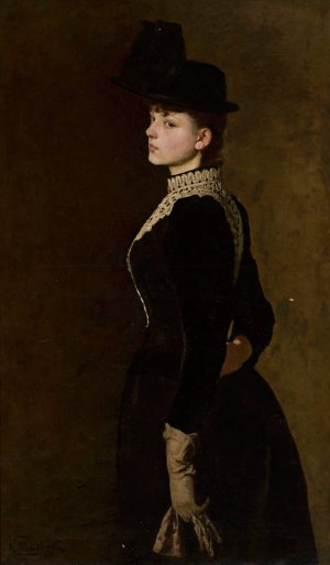 Portrait of artist's sister by Konstanty Mankowski Oil Painting