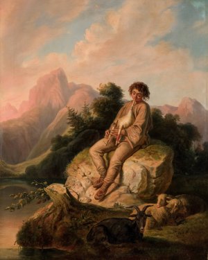 Moldavian Bagpipe-Player by Korneli Szlegel Oil Painting