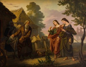 Pilgrims Visiting Piast by Korneli Szlegel Oil Painting