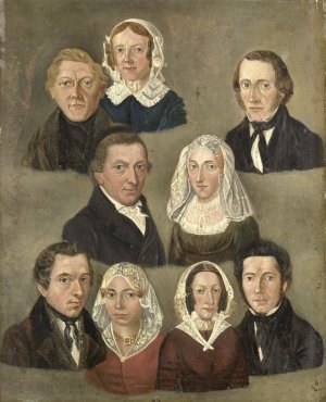 Portrait of the Artist's Parents, Douwe Martens Teenstra and Barber Hindriks Siccama with Members of the Family Oil painting by Kornelis Douwes Teenstra