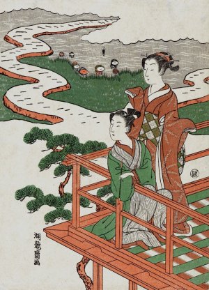 Lovers on a Balcony by Koryusai Isoda Oil Painting