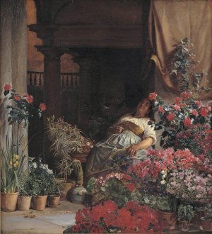 A Florentine Flower Seller by Kristian Zahrtmann Oil Painting