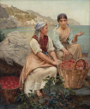 Italienske piger med tomater i kurve by Kristian Zahrtmann Oil Painting