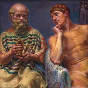 Socrates And Alcibiades by Kristian Zahrtmann Oil Painting