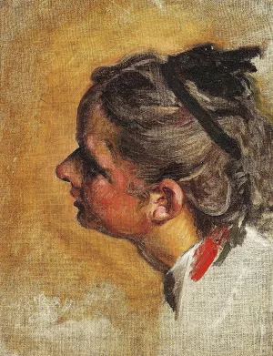 Studie i Profil fra venstre Side af en ung Pige til Maleriet Julie og Ammen Oil painting by Kristian Zahrtmann