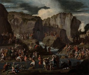 Moses bringing forth water from the rock by Krzysztof Lubieniecki Oil Painting