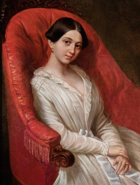 Main Product Photo of Portrait of a lady in a white dress  Painting by Ksawery Jan Kaniewski