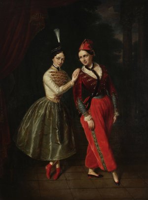 Portrait of the sisters Karolina and Anna Strauss, ballet dancers from Teatr Wielki by Ksawery Jan Kaniewski Oil Painting