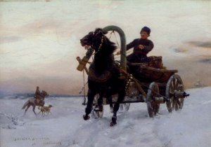 A Trader In A Horse And Cart In The Snow