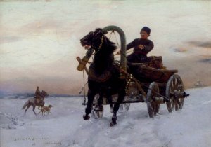 A Trader In A Horse And Cart In The Snow Oil painting by Ksawery Szykier