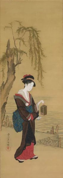 Beauty with Fireflies Oil painting by Kubo Shunman