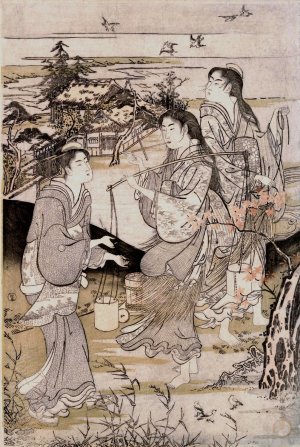 Koya in the province of Ki-I and Noda in the province of Mutsu ; Six Tama Rivers by Kubo Shunman Oil Painting