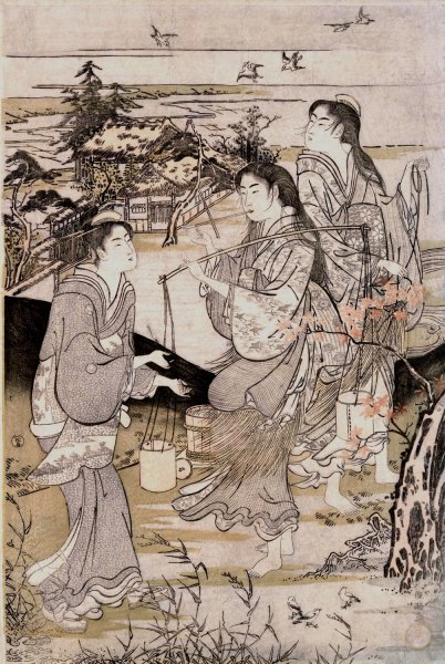 Koya in the province of Ki-I and Noda in the province of Mutsu ; Six Tama Rivers  by Kubo Shunman - Hand-Painted Oil Painting Reproduction