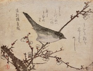 Warbler on plum branch by Kubo Shunman Oil Painting