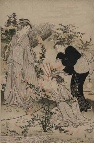 Women Cutting Branches of Bush Clover; The Noji Tama River in Omi Province, from an untitled series of the Six Tama Rivers by Kubo Shunman Oil Painting