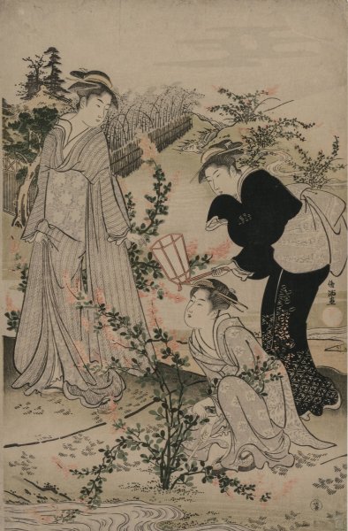 Women Cutting Branches of Bush Clover; The Noji Tama River in Omi Province, from an untitled series of the Six Tama Rivers  by Kubo Shunman - Hand-Painted Oil Painting Reproduction