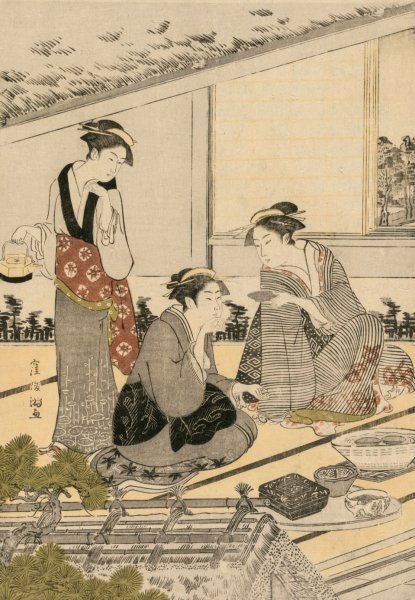 Women in a Tea House  by Kubo Shunman - Hand-Painted Oil Painting Reproduction