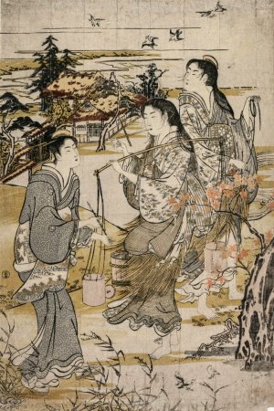 Women with Salt Pails; The Noda Tama River in Mutsu Province, from an untitled series of the Six Tama Rivers by Kubo Shunman Oil Painting