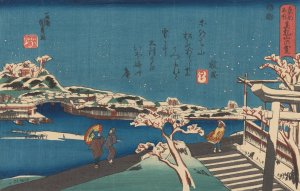 Snow Scene; River and Figures Oil painting by Kunikazu Utagawa