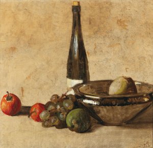 Still life with wine bottle and fruit by Kurt Schwitters Oil Painting