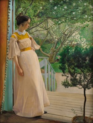 At The French Windows. The Artist's Wife by L.A. Ring Oil Painting