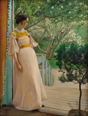 At The French Windows. The Artist's Wife by L.A. Ring Oil Painting