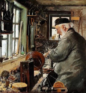 En Drejer ved sin Drejebaenk by L.A. Ring Oil Painting