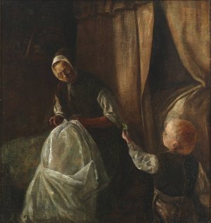En dreng raekker sin bedstemor en gron aert by L.A. Ring Oil Painting
