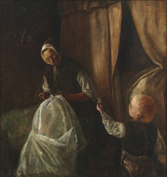 En dreng raekker sin bedstemor en gron aert  by L.A. Ring - Hand-Painted Oil Painting Reproduction