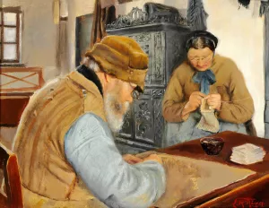 Husmandsfolk i landsbyen Ring by L.A. Ring Oil Painting