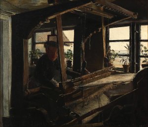 Interior fra Hanehoved Huse, fiskerleje i Melby Sogn by L.A. Ring Oil Painting