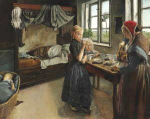 Interior fra Landsbyen Ring by L.A. Ring Oil Painting