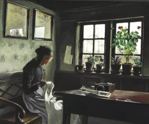 Interior med syende kone by L.A. Ring Oil Painting